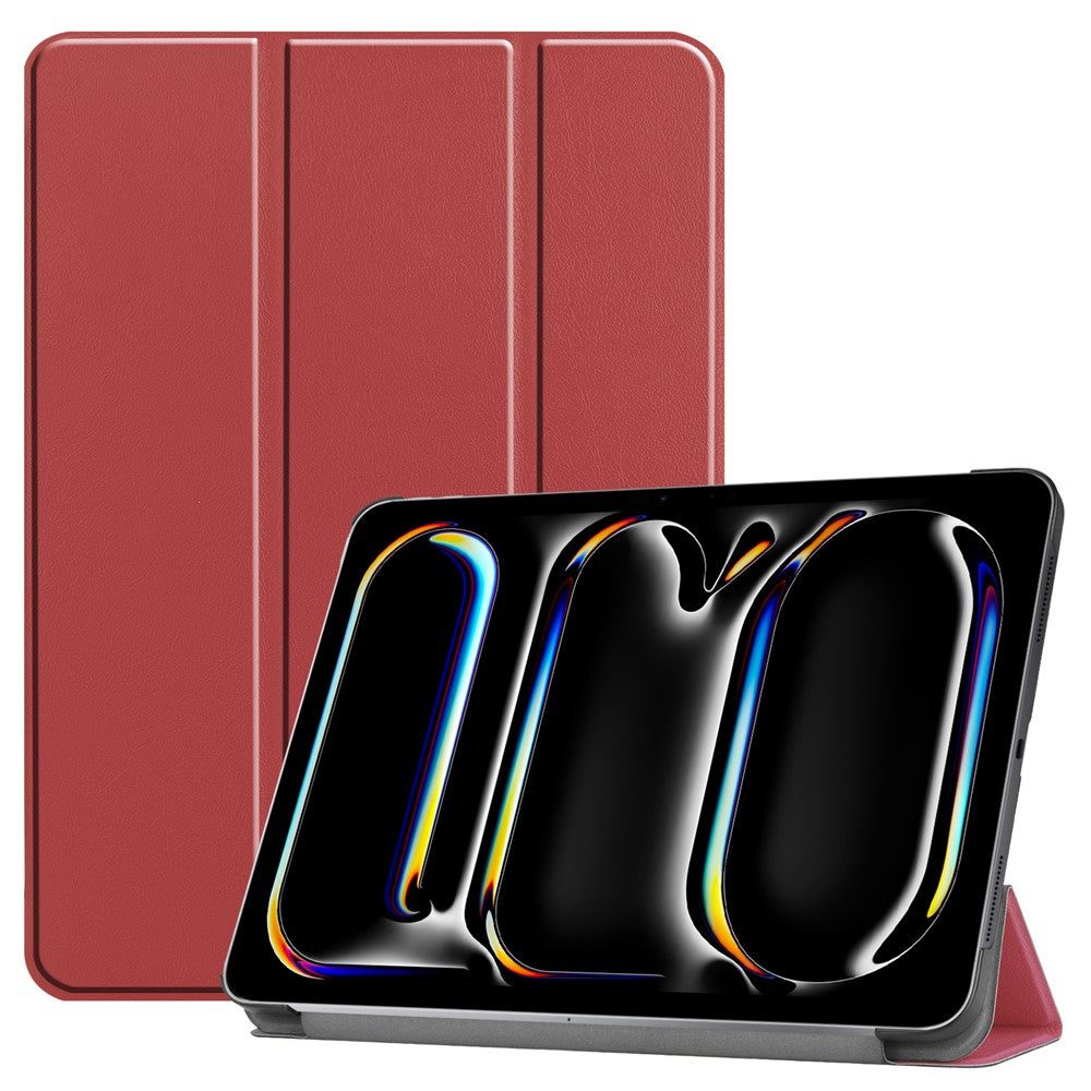 For iPad Pro 11 (2025) / 11 (2024) Case PC+PU Auto Wake Sleep Tablet Shell with Tri-fold Stand