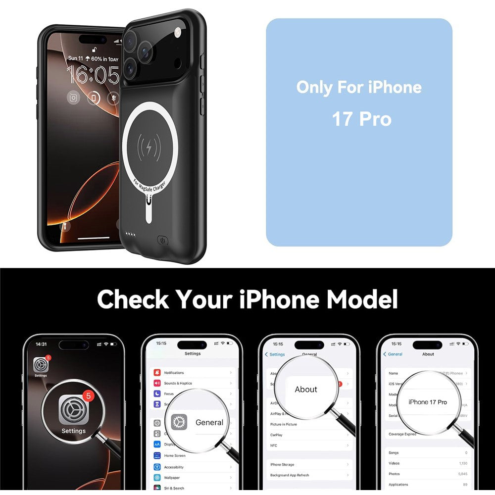 A29S For iPhone 17 Pro Phone Charger Battery Case Soft Edge 6000mAh Power Bank Compatible with MagSafe