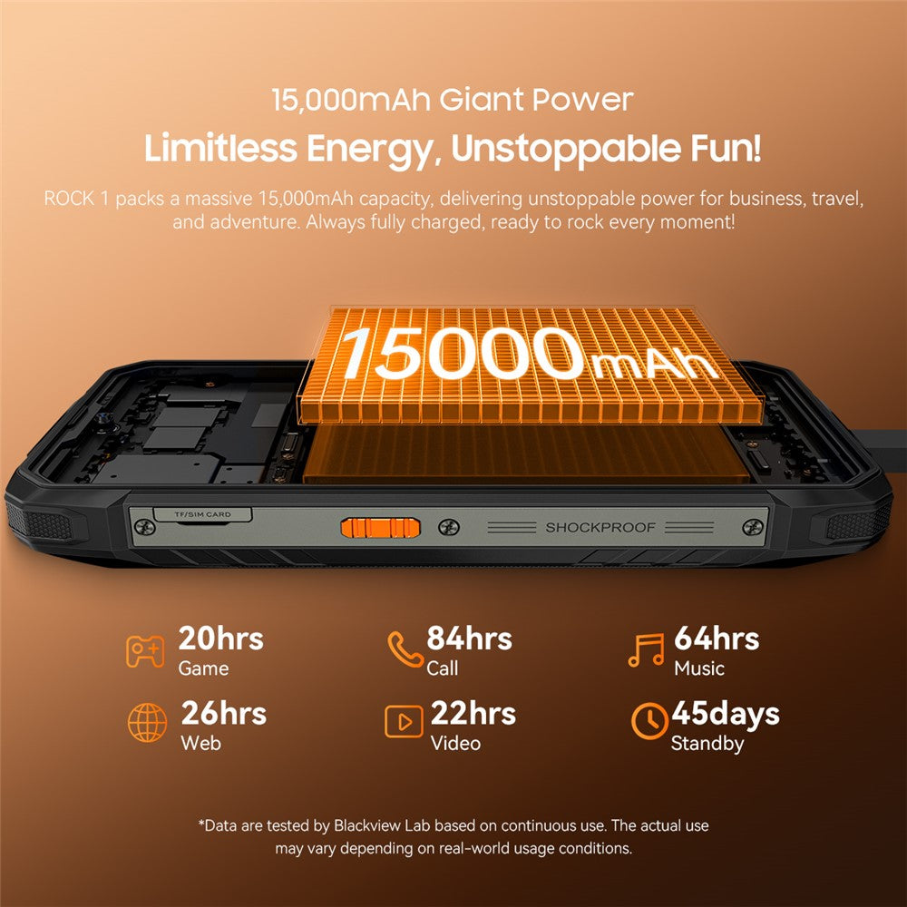 BLACKVIEW ROCK 1 AI Rugged Smartphone 6.56 Inch Screen Android 16 4G Cellphone with 15000mAh Battery, 8GB+16GB