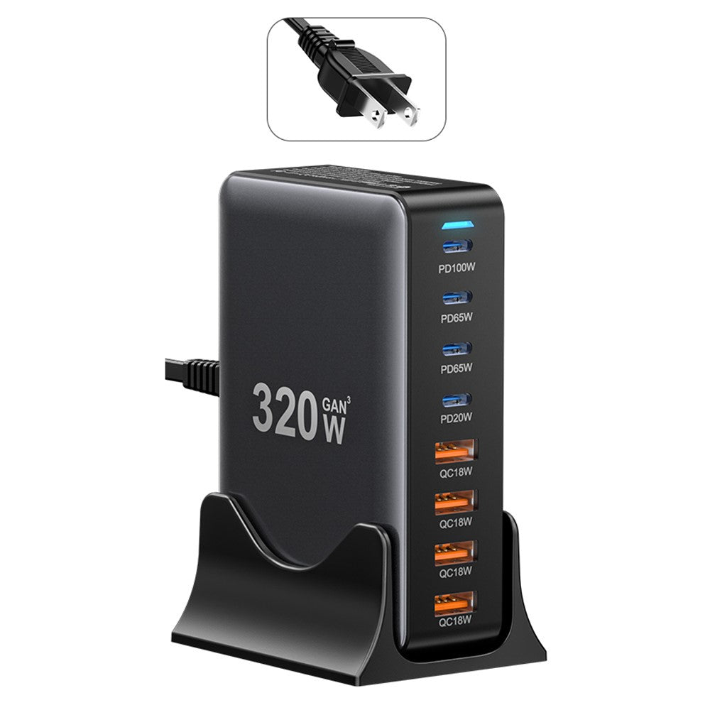 ESSAGER 320W GaN 4 USB + 4 Type-C Ports Desktop Charger
