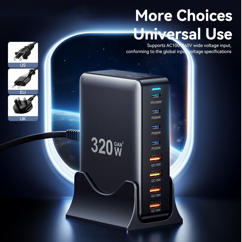 ESSAGER 320W GaN 4 USB + 4 Type-C Ports Desktop Charger