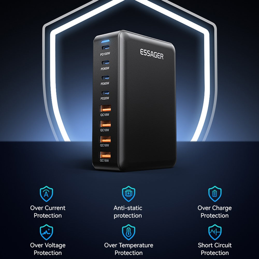 ESSAGER 320W GaN 4 USB + 4 Type-C Ports Desktop Charger