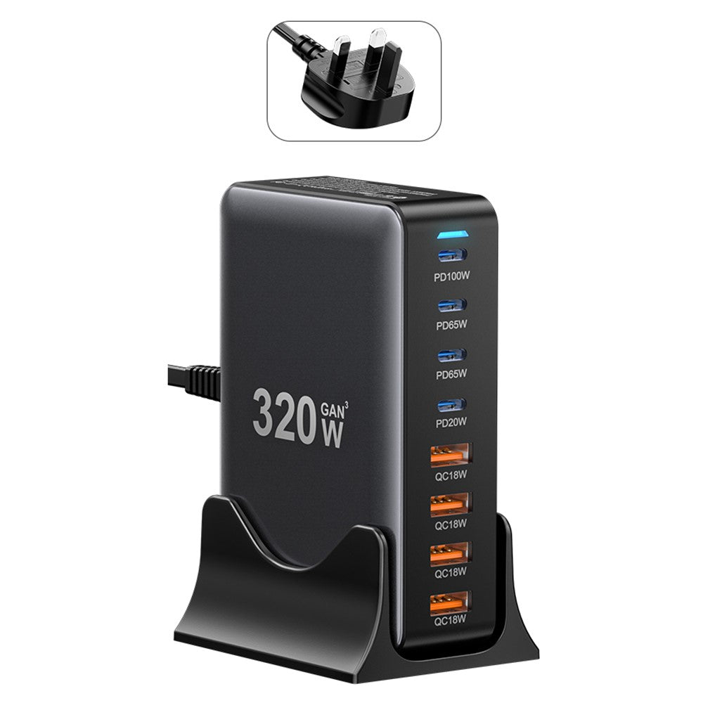 ESSAGER 320W GaN 4 USB + 4 Type-C Ports Desktop Charger