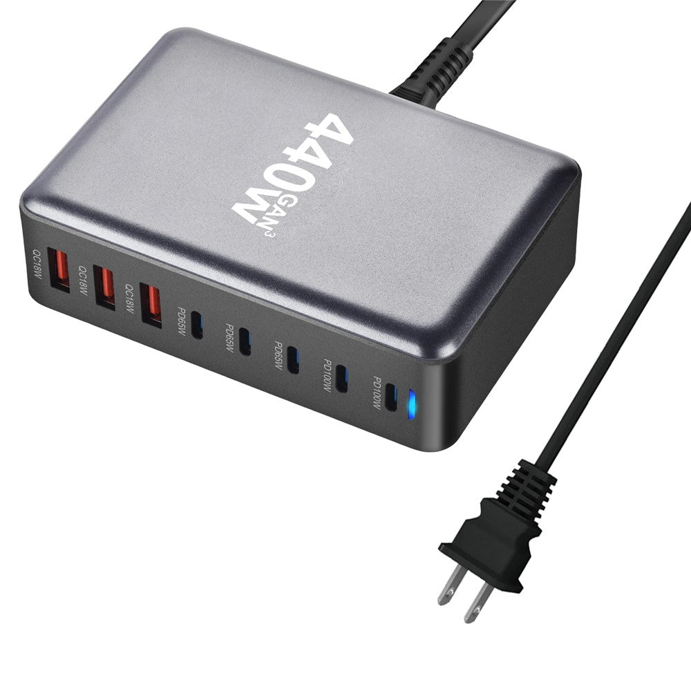 440W GaN Desktop Charger 2 x PD 100W + 3 x PD 65W + 3 x QC 18W 8 Port Fast Charging Station