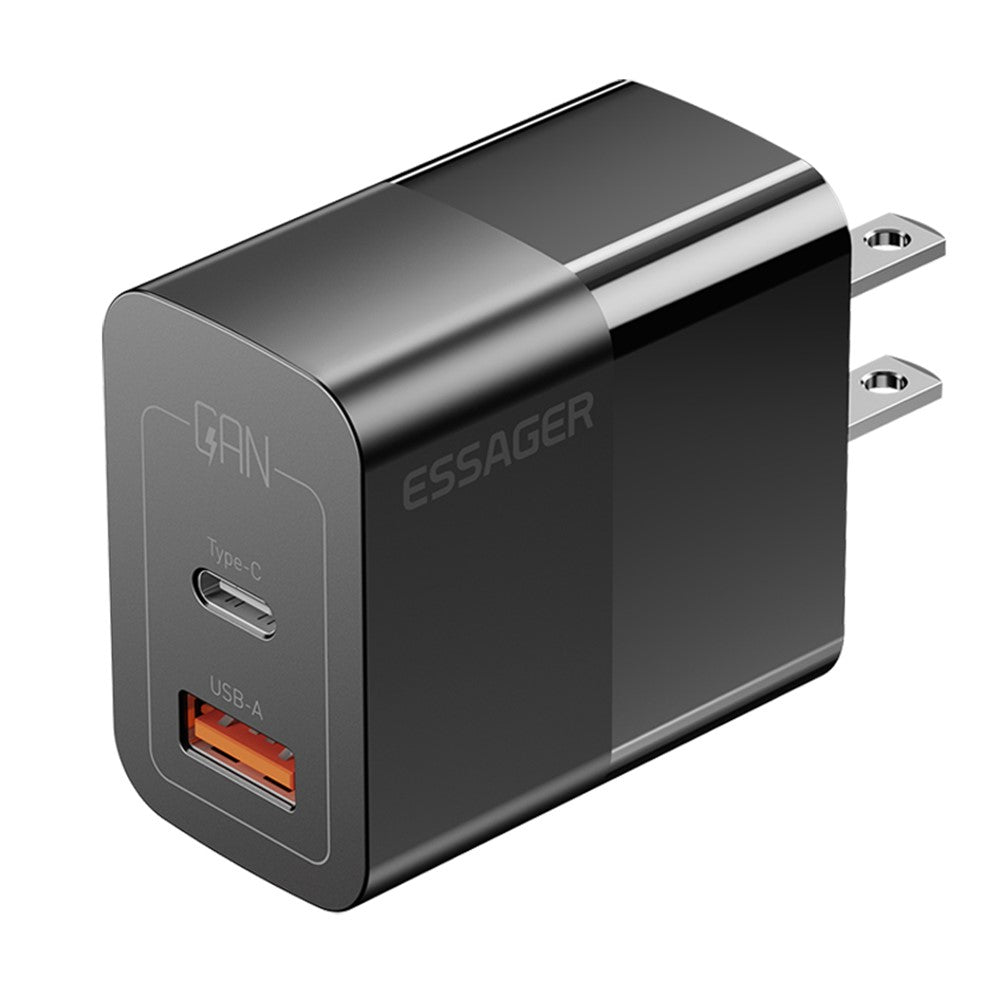 ESSAGER 33W USB-A + Type-C Fast Charging Adapter GaN Dual Port Wall Charger