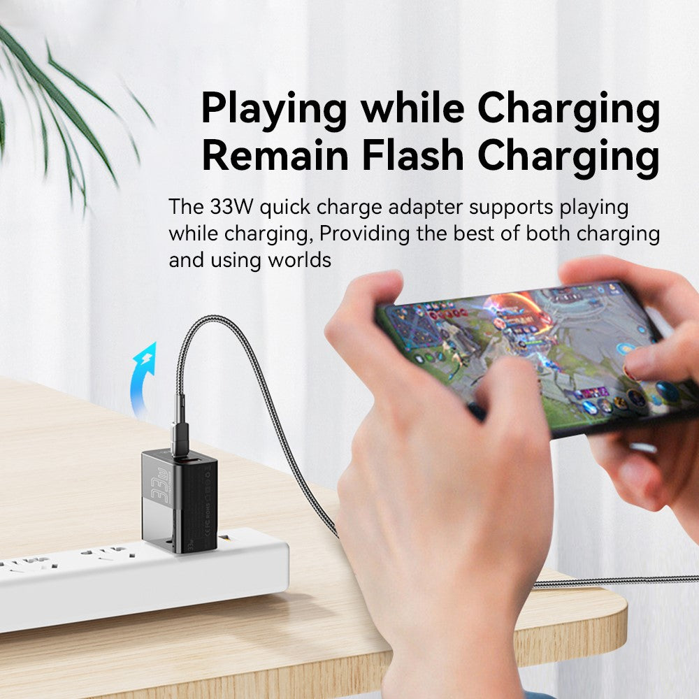 ESSAGER 33W USB-A + Type-C Fast Charging Adapter GaN Dual Port Wall Charger