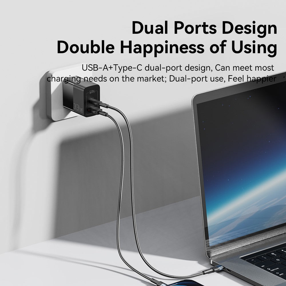 ESSAGER 33W USB-A + Type-C Fast Charging Adapter GaN Dual Port Wall Charger