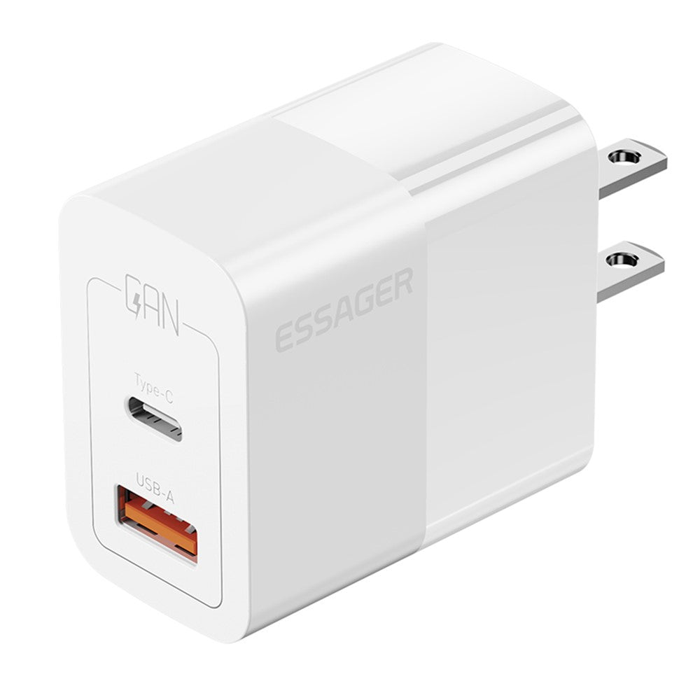 ESSAGER 33W USB-A + Type-C Fast Charging Adapter GaN Dual Port Wall Charger