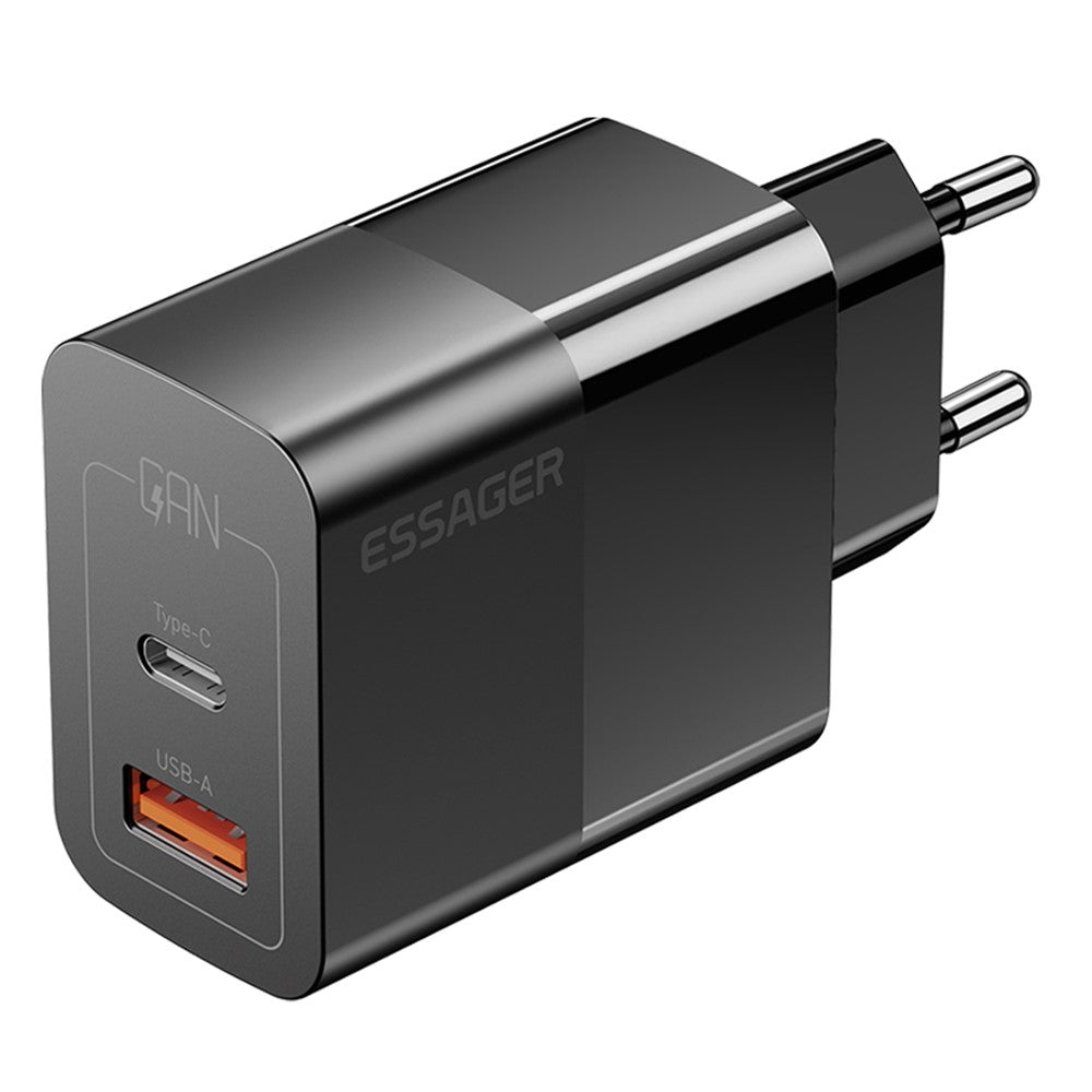 ESSAGER 33W USB-A + Type-C Fast Charging Adapter GaN Dual Port Wall Charger