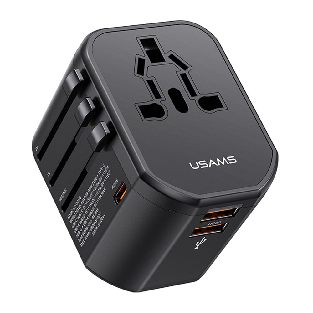 USAMS US-CC179 T59 Dual USB + Type-C PD 20W Fast Charging PC Power Adapter Global Travel Socket Converter