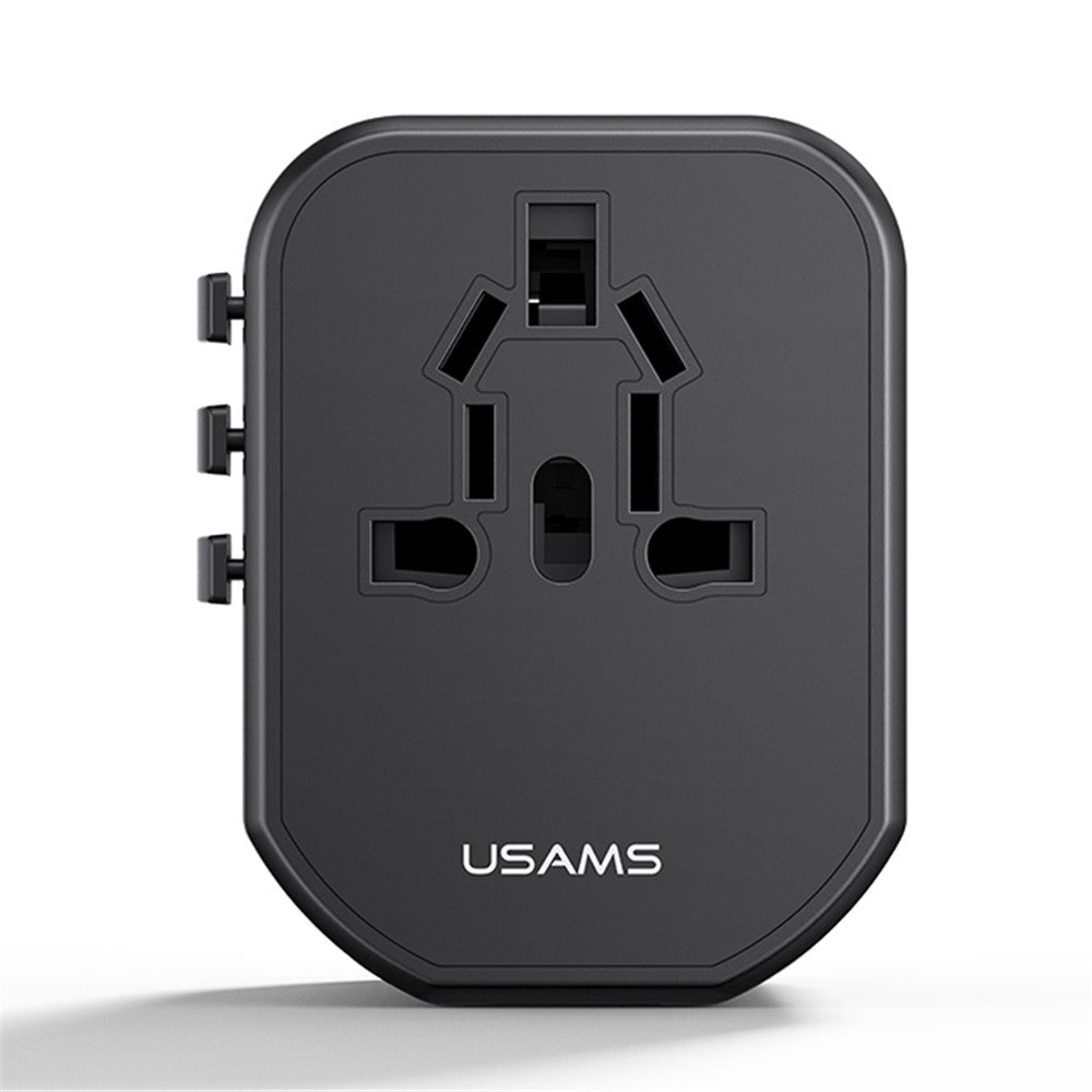 USAMS US-CC179 T59 Dual USB + Type-C PD 20W Fast Charging PC Power Adapter Global Travel Socket Converter