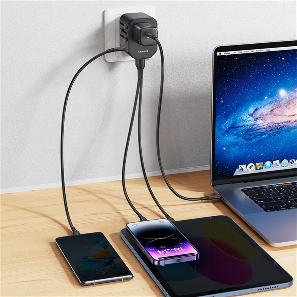 USAMS US-CC179 T59 Dual USB + Type-C PD 20W Fast Charging PC Power Adapter Global Travel Socket Converter