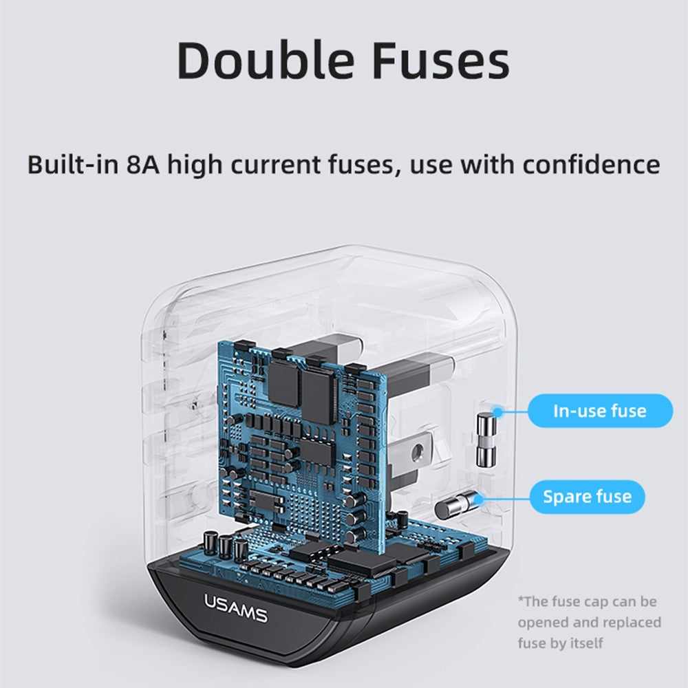 USAMS US-CC179 T59 Dual USB + Type-C PD 20W Fast Charging PC Power Adapter Global Travel Socket Converter