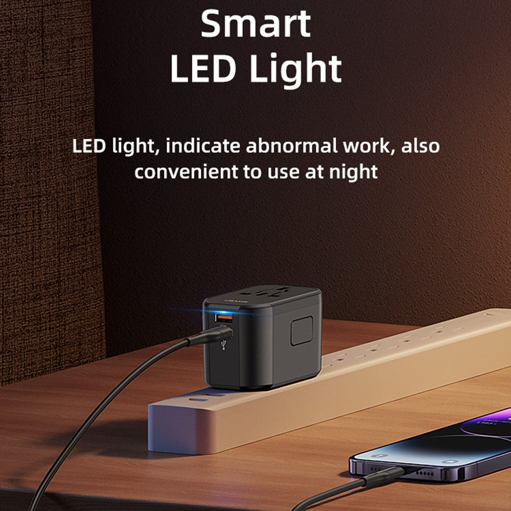 USAMS US-CC179 T59 Dual USB + Type-C PD 20W Fast Charging PC Power Adapter Global Travel Socket Converter