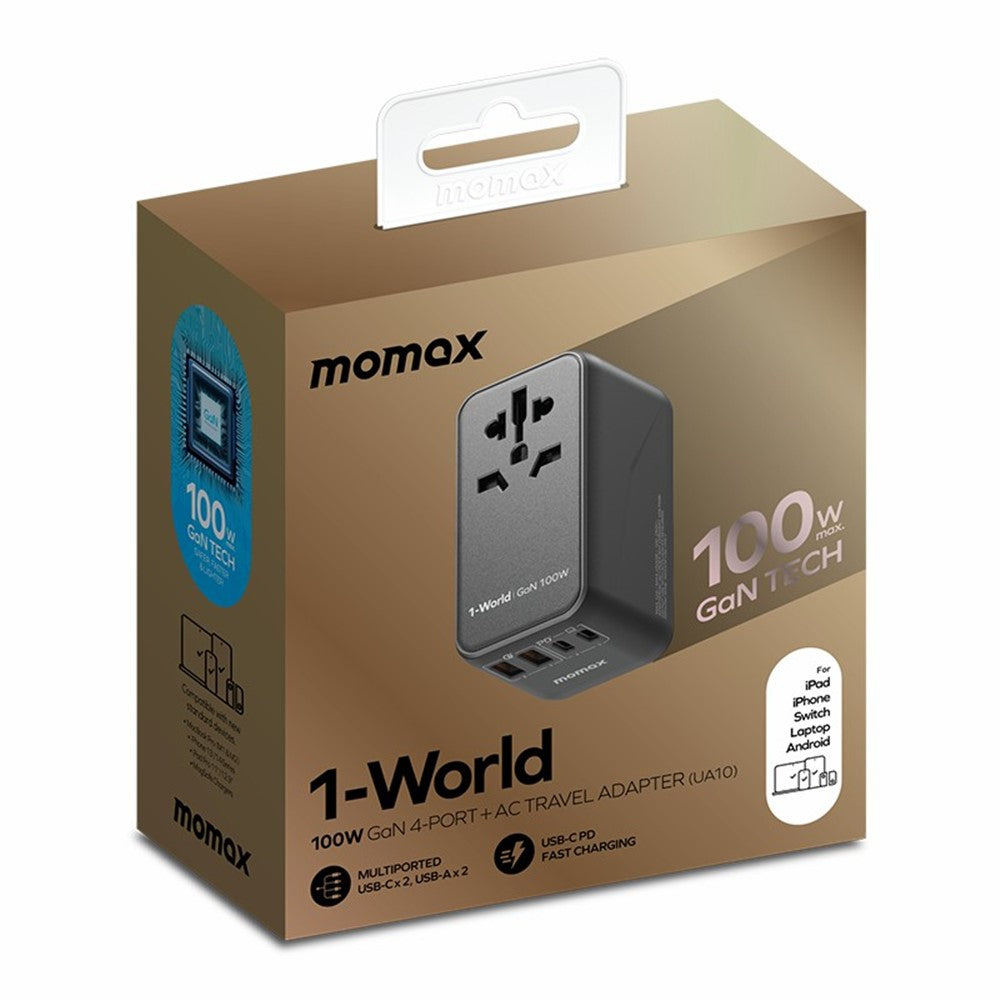 MOMAX 1-World GaN PD 100W Fast Charger 4-Port + AC Power Adapter Travel Charger Block