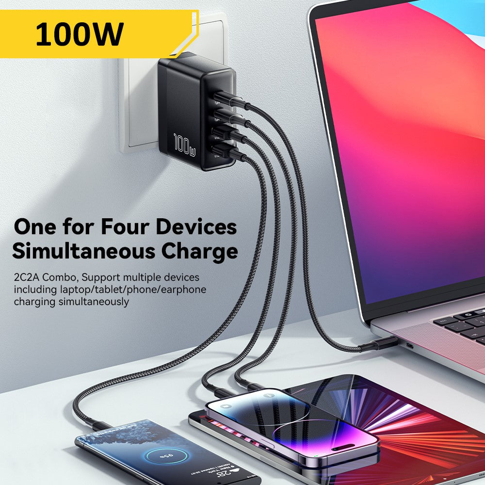 ESSAGER ES-CD37 100W Quick Charger Adapter 2 USB-C + 2 USB-A Multi-Port Charging Station