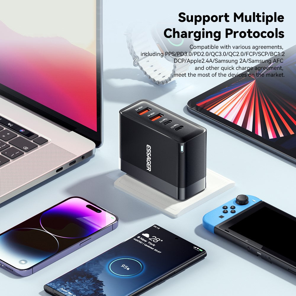 ESSAGER ES-CD37 100W Quick Charger Adapter 2 USB-C + 2 USB-A Multi-Port Charging Station