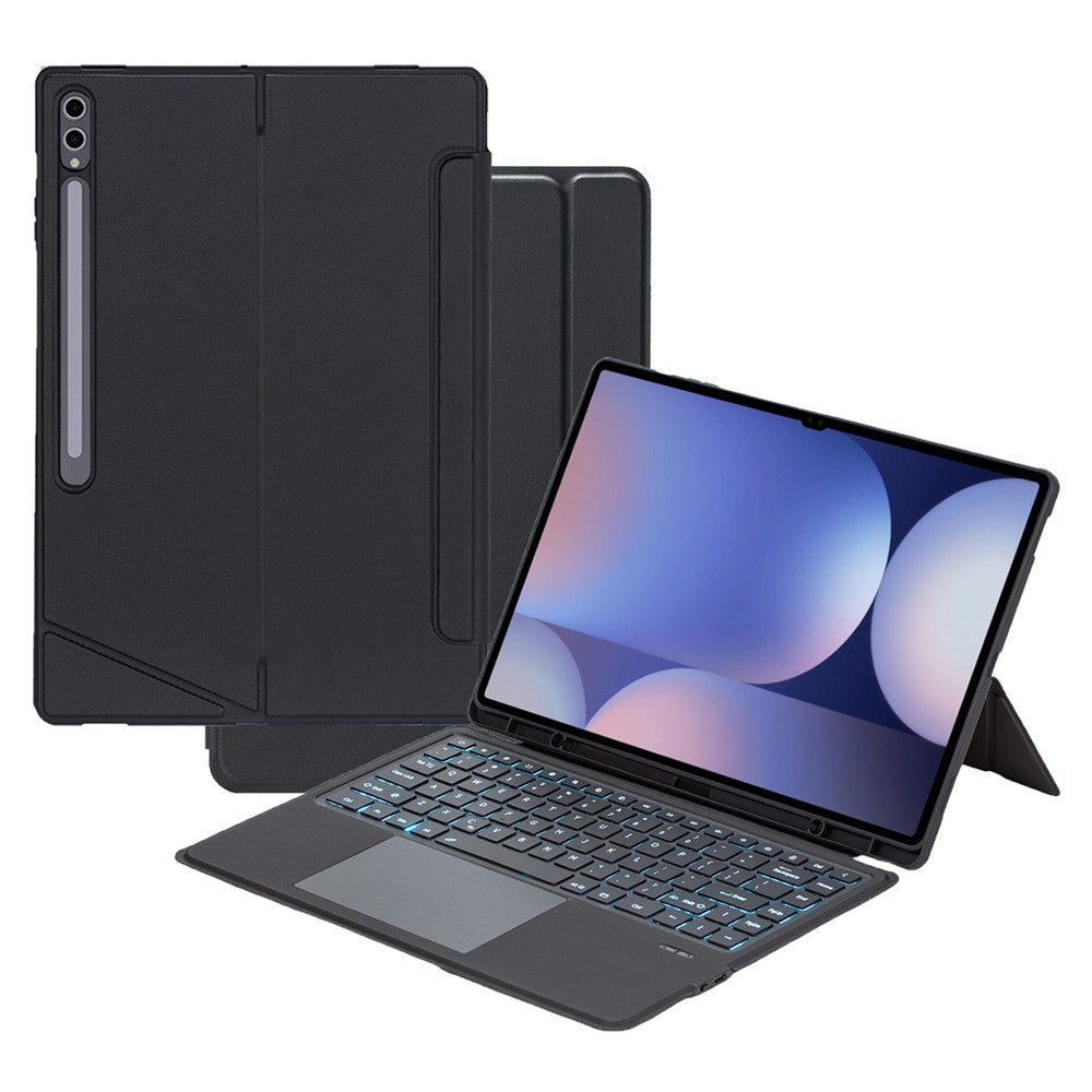 T910B-AS Leather Keyboard Case for Samsung Galaxy Tab S10 Ultra / S9 Ultra / S8 Ultra Backlit Touchpad Bluetooth-compatible Keyboard