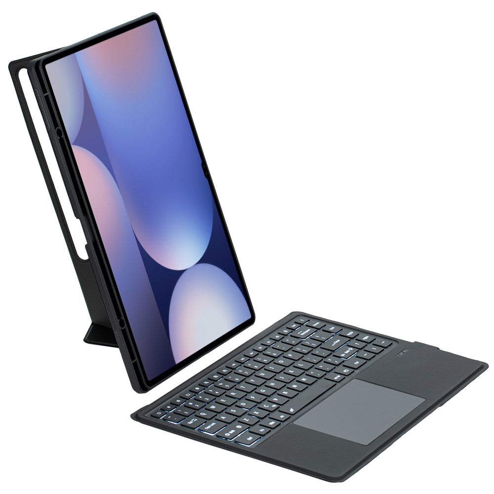 T910B-AS Leather Keyboard Case for Samsung Galaxy Tab S10 Ultra / S9 Ultra / S8 Ultra Backlit Touchpad Bluetooth-compatible Keyboard