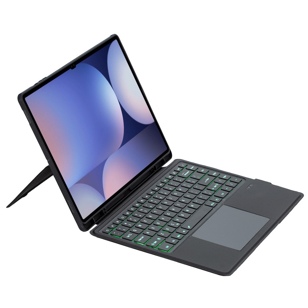 T910B-AS Leather Keyboard Case for Samsung Galaxy Tab S10 Ultra / S9 Ultra / S8 Ultra Backlit Touchpad Bluetooth-compatible Keyboard