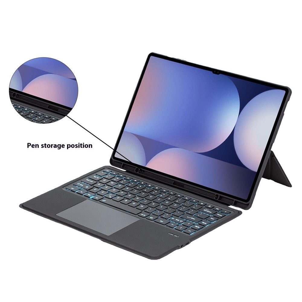 T910B-AS Leather Keyboard Case for Samsung Galaxy Tab S10 Ultra / S9 Ultra / S8 Ultra Backlit Touchpad Bluetooth-compatible Keyboard