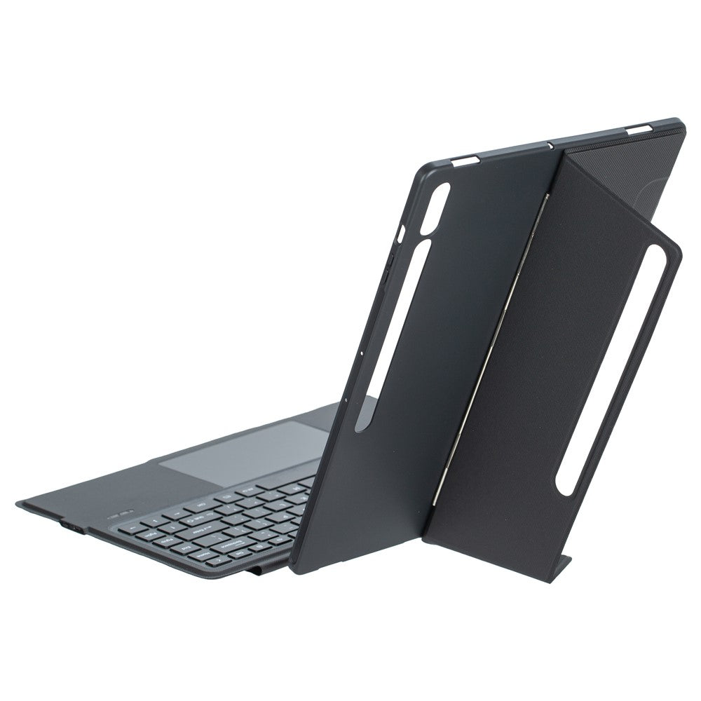 T910B-AS Leather Keyboard Case for Samsung Galaxy Tab S10 Ultra / S9 Ultra / S8 Ultra Backlit Touchpad Bluetooth-compatible Keyboard