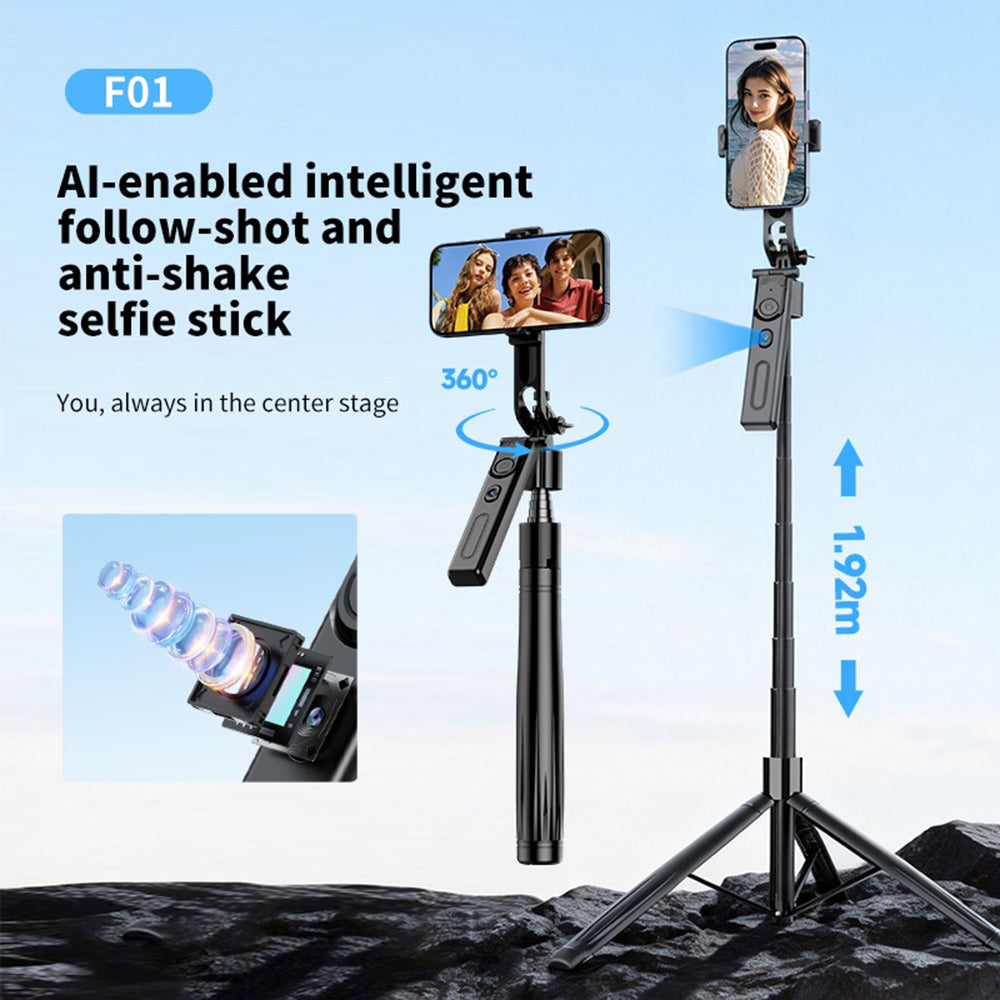 F01 AI Smart Face Tracking Gimbal Selfie Stick 192cm Telescopic Tripod Stand for Live Streaming