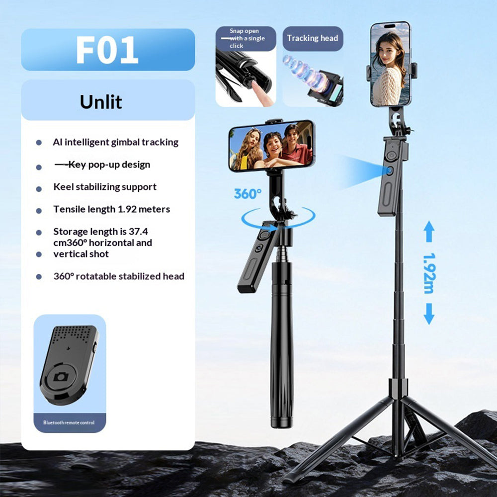 F01 AI Smart Face Tracking Gimbal Selfie Stick 192cm Telescopic Tripod Stand for Live Streaming
