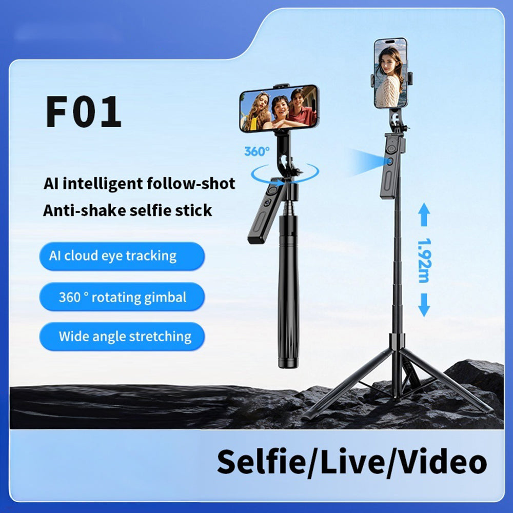 F01 AI Smart Face Tracking Gimbal Selfie Stick 192cm Telescopic Tripod Stand for Live Streaming