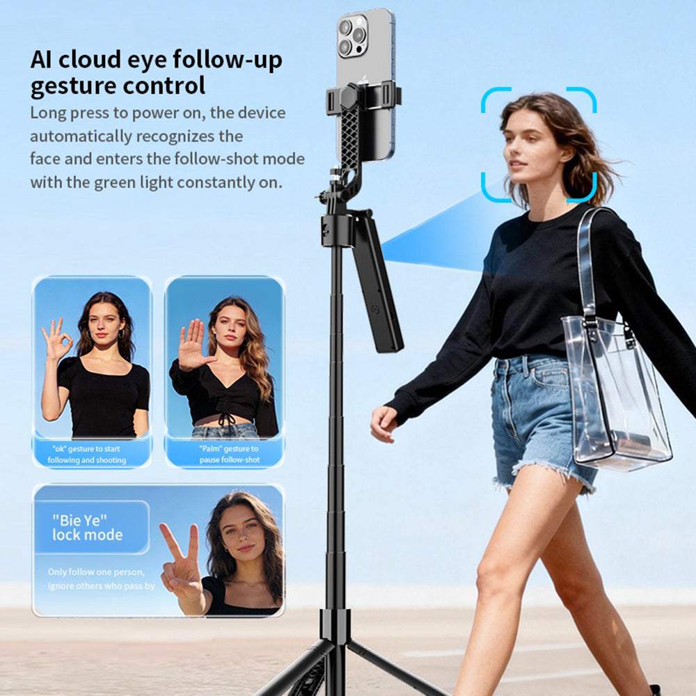 F01 AI Smart Face Tracking Gimbal Selfie Stick 192cm Telescopic Tripod Stand for Live Streaming
