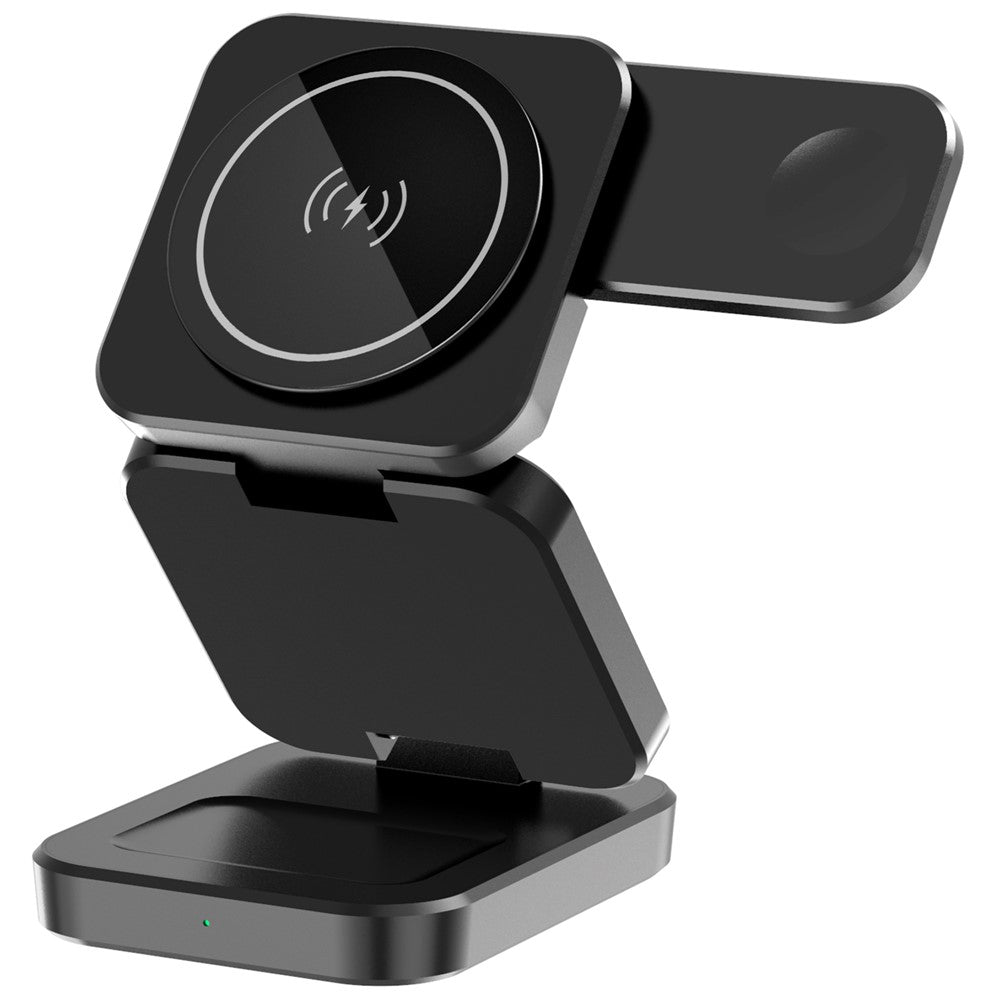 A390 3-in-1 15W Fast Charging Magnetic Wireless Charger Folding Bracket Compatible with iPhone  /  Apple Watch  /  Airpods