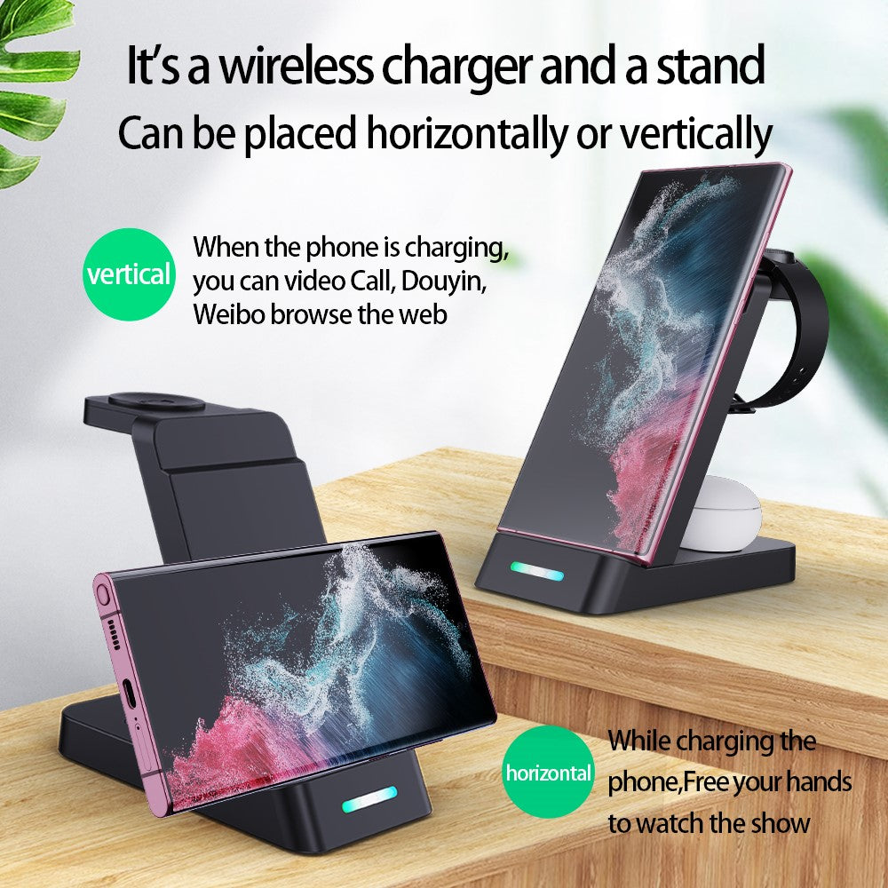 B-20A 3 in 1 Wireless Charger for Samsung Watch 3 / 4 / 5 / 6 / 7 /  Phone / Earphones Wireless Charging Stand