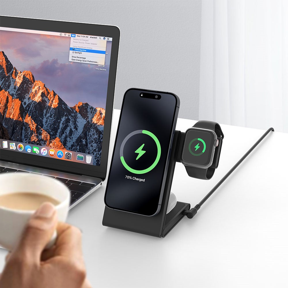 M5 Qi2 Certified Magnetic Wireless Charger 3-in-1 Foldable Charging Station for iPhone AirPods Apple Watch (CE / FCC / ROHS UKCA Certificate)