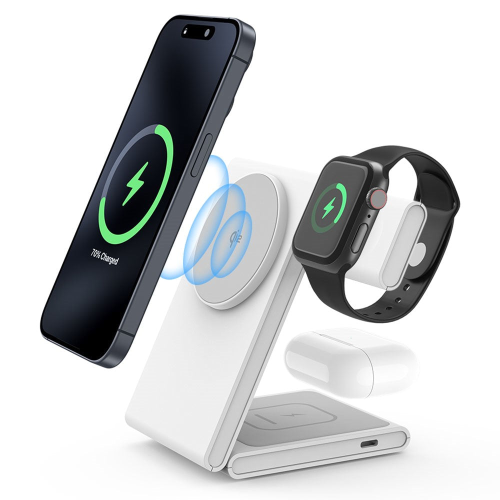 M5 Qi2 Certified Magnetic Wireless Charger 3-in-1 Foldable Charging Station for iPhone AirPods Apple Watch (CE / FCC / ROHS UKCA Certificate)