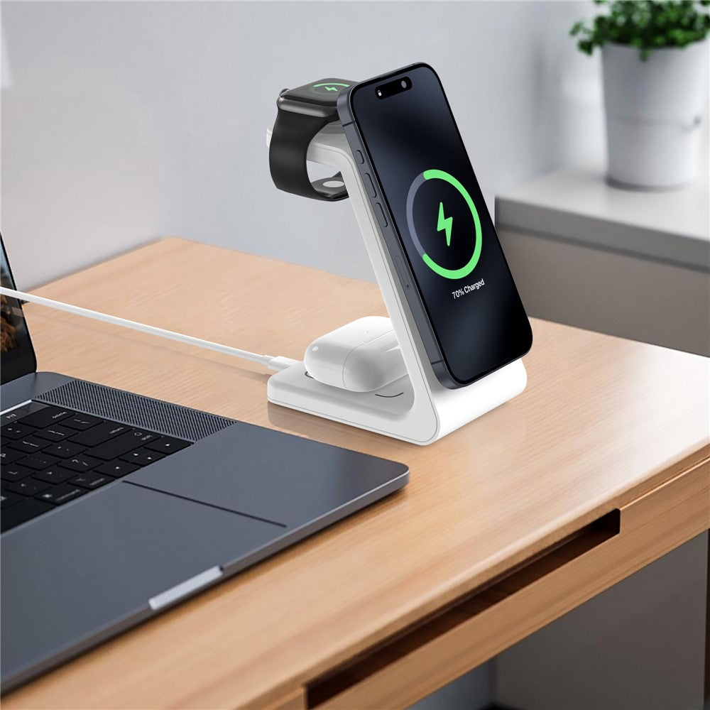 M3 3-in-1 Magnetic Wireless Charger for iPhone Apple Watch AirPods Charging Dock (QI2 / QI / CE / FCC / ROHS / UKCA Certified)