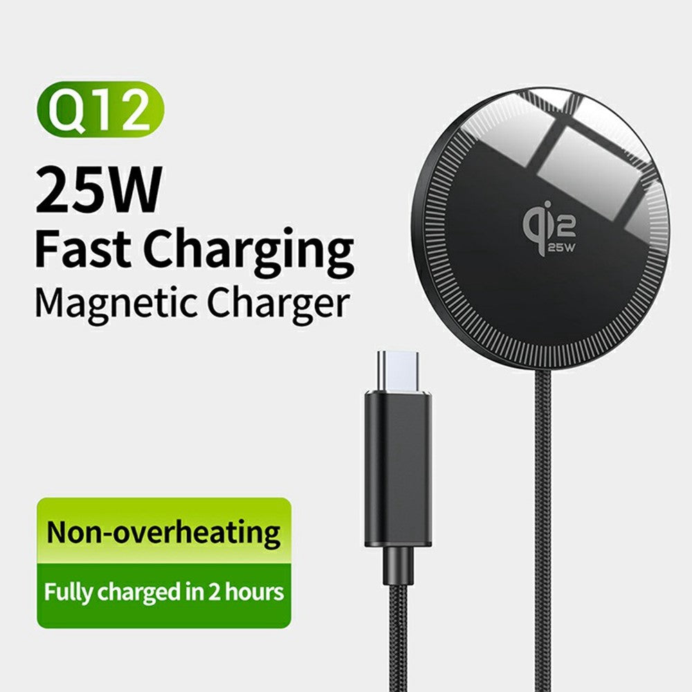 Q12 Portable 25W Fast Charging Pad Compatible with MagSafe Type-C Qi2 Magnetic Wireless Charger