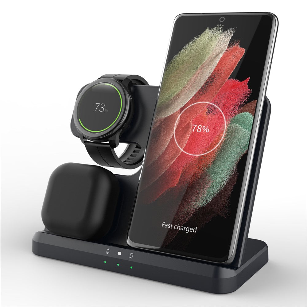 GY-Q10B 3 in 1 Fast Charger Pad Wireless Charging Station for Qi Standard Phone / Samsung Galaxy Watch / Earphone