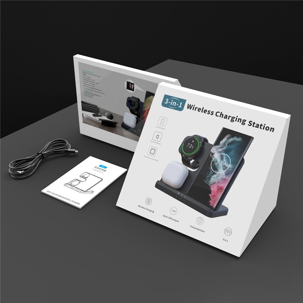 GY-Q10B 3 in 1 Fast Charger Pad Wireless Charging Station for Qi Standard Phone / Samsung Galaxy Watch / Earphone