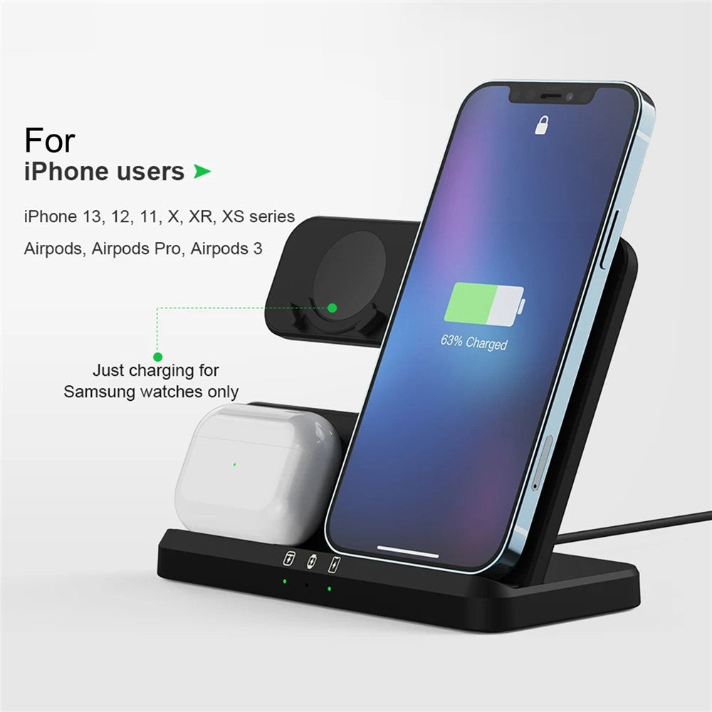 GY-Q10B 3 in 1 Fast Charger Pad Wireless Charging Station for Qi Standard Phone / Samsung Galaxy Watch / Earphone