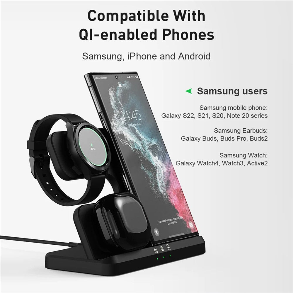GY-Q10B 3 in 1 Fast Charger Pad Wireless Charging Station for Qi Standard Phone / Samsung Galaxy Watch / Earphone