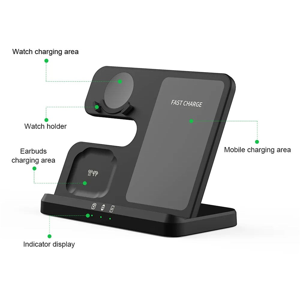 GY-Q10B 3 in 1 Fast Charger Pad Wireless Charging Station for Qi Standard Phone / Samsung Galaxy Watch / Earphone
