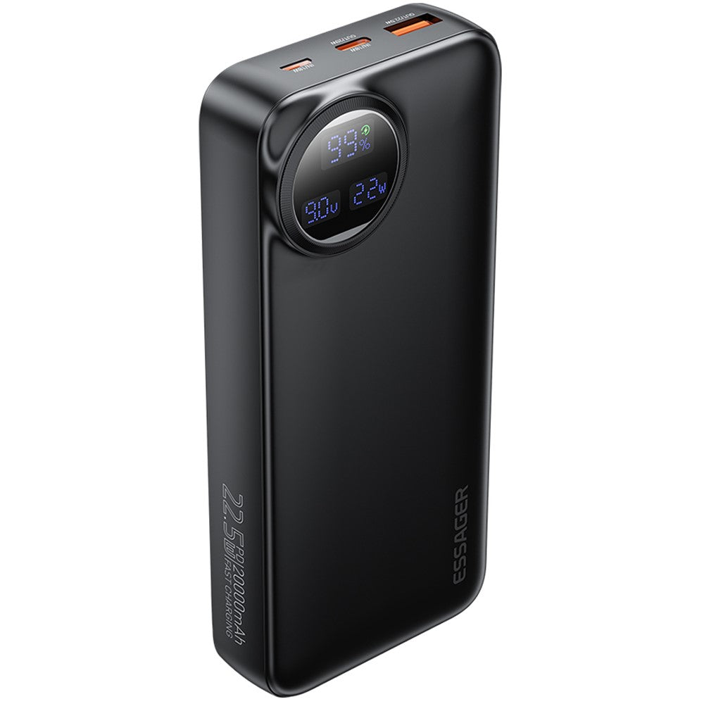 ESSAGER 20000mAh Power Bank with Type-C + iP Cables 22.5W Fast Charging Digital Display Battery Pack