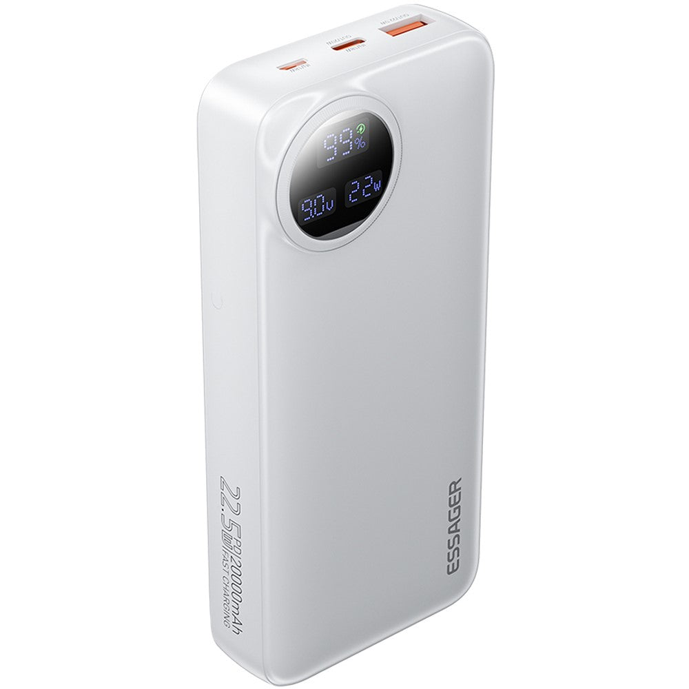ESSAGER 20000mAh Power Bank with Type-C + iP Cables 22.5W Fast Charging Digital Display Battery Pack