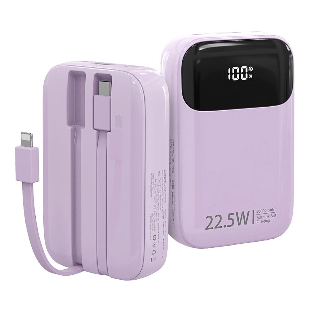 K0088A 20000mAh Power Bank 22.5W Fast Charging Portable Charger with Type-C / iP Cable for Mobile Devices