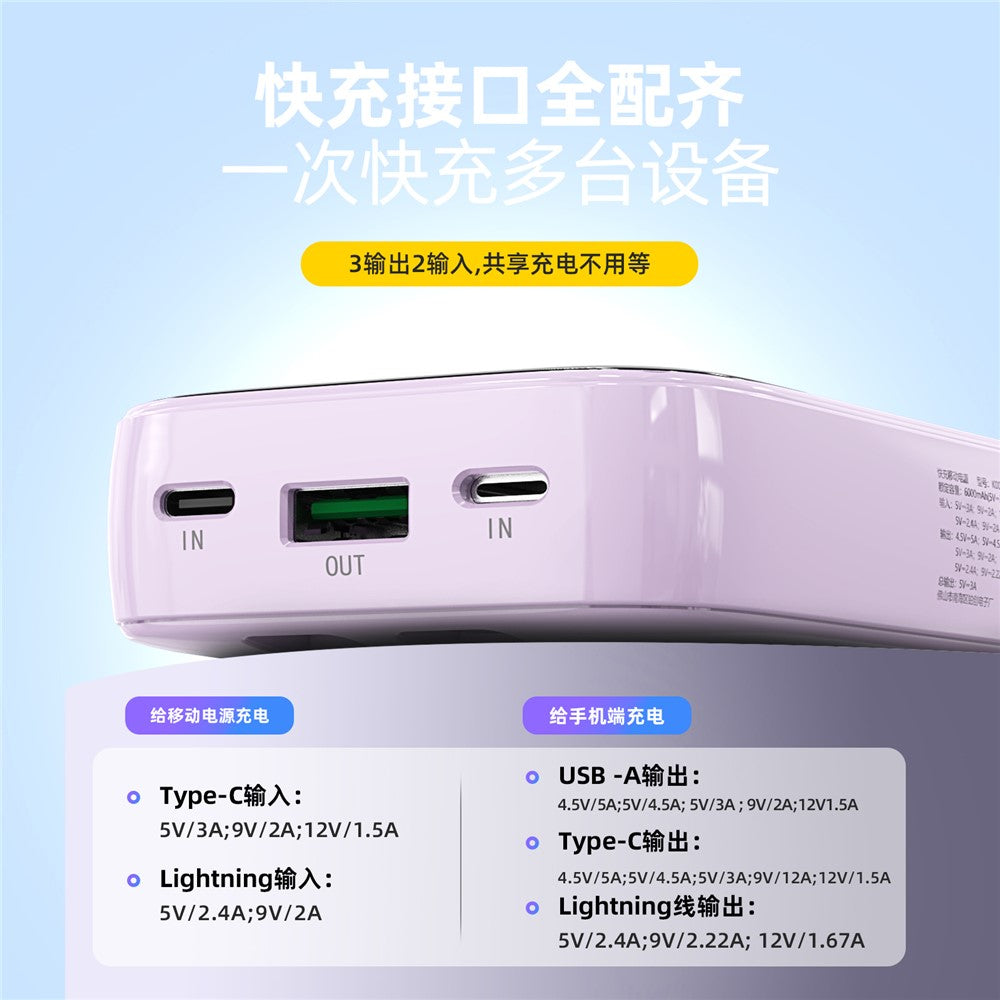 K0088A 20000mAh Power Bank 22.5W Fast Charging Portable Charger with Type-C / iP Cable for Mobile Devices