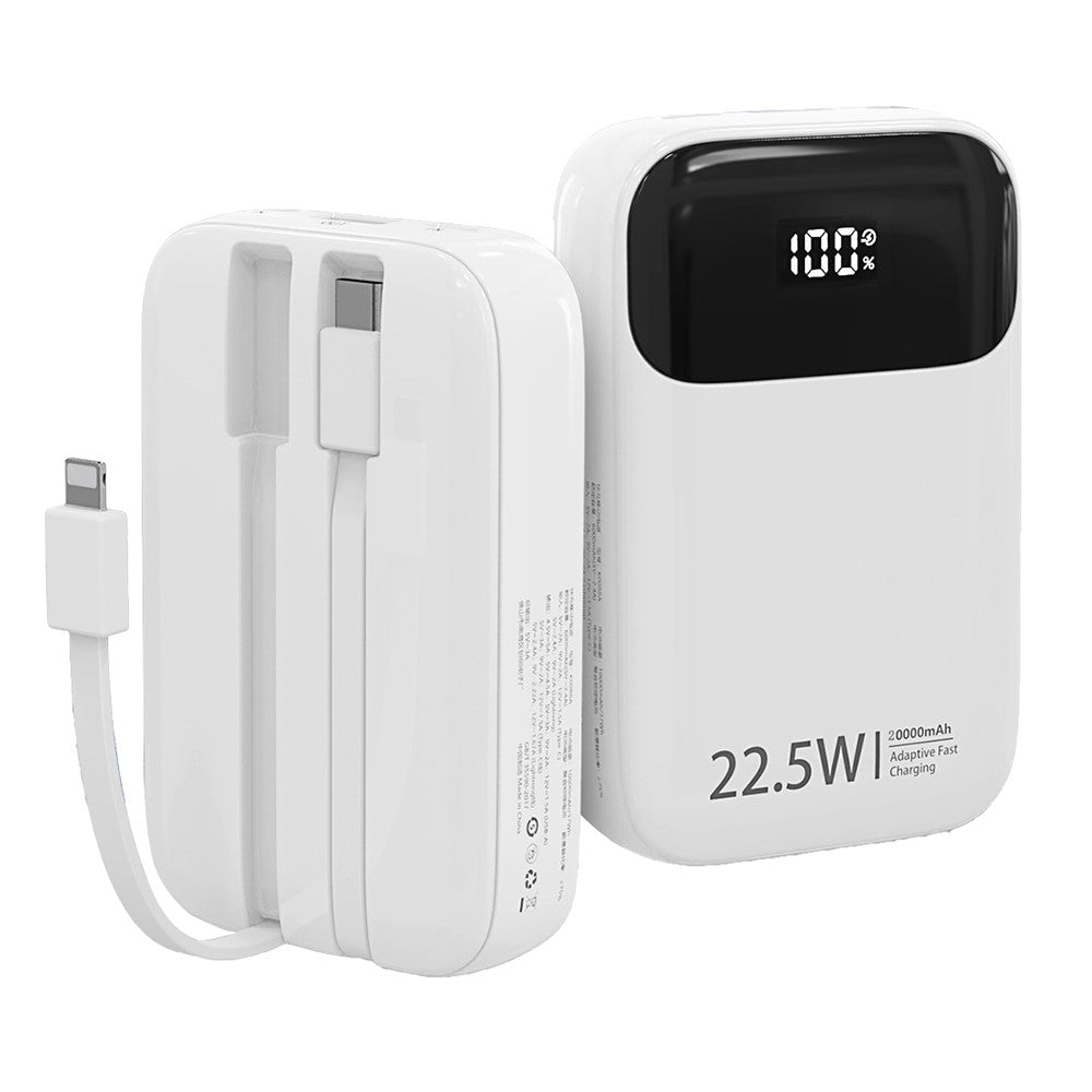 K0088A 20000mAh Power Bank 22.5W Fast Charging Portable Charger with Type-C / iP Cable for Mobile Devices