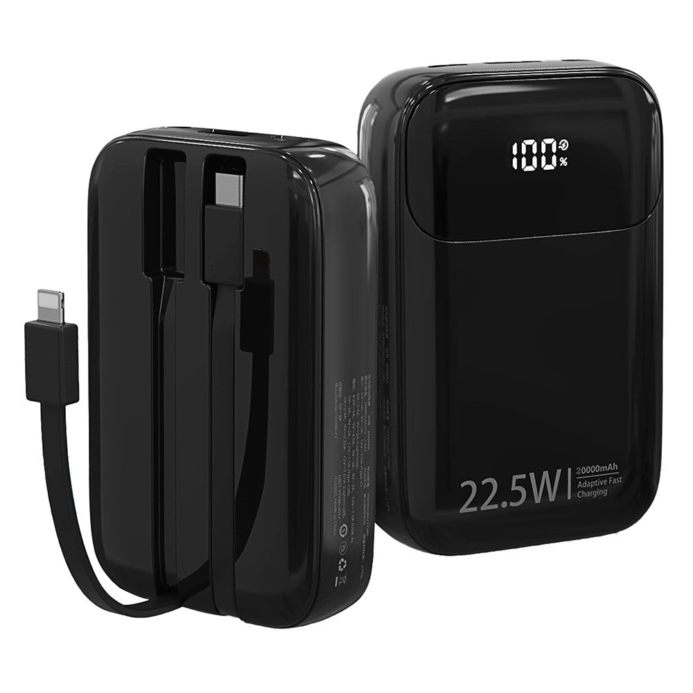 K0088A 20000mAh Power Bank 22.5W Fast Charging Portable Charger with Type-C / iP Cable for Mobile Devices