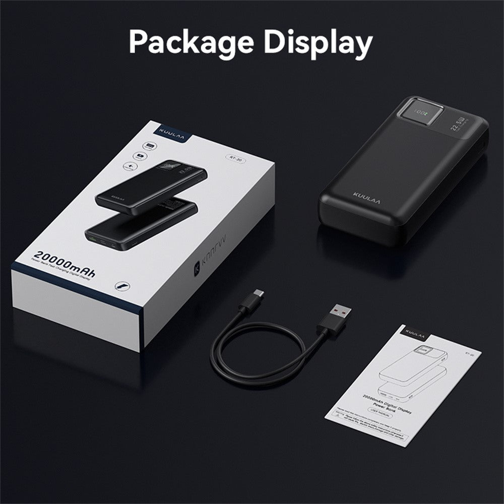KUULAA KL-RT20 20000mAh Power Bank with USB + Type C Output 22.5W Fast Charging Portable Charger