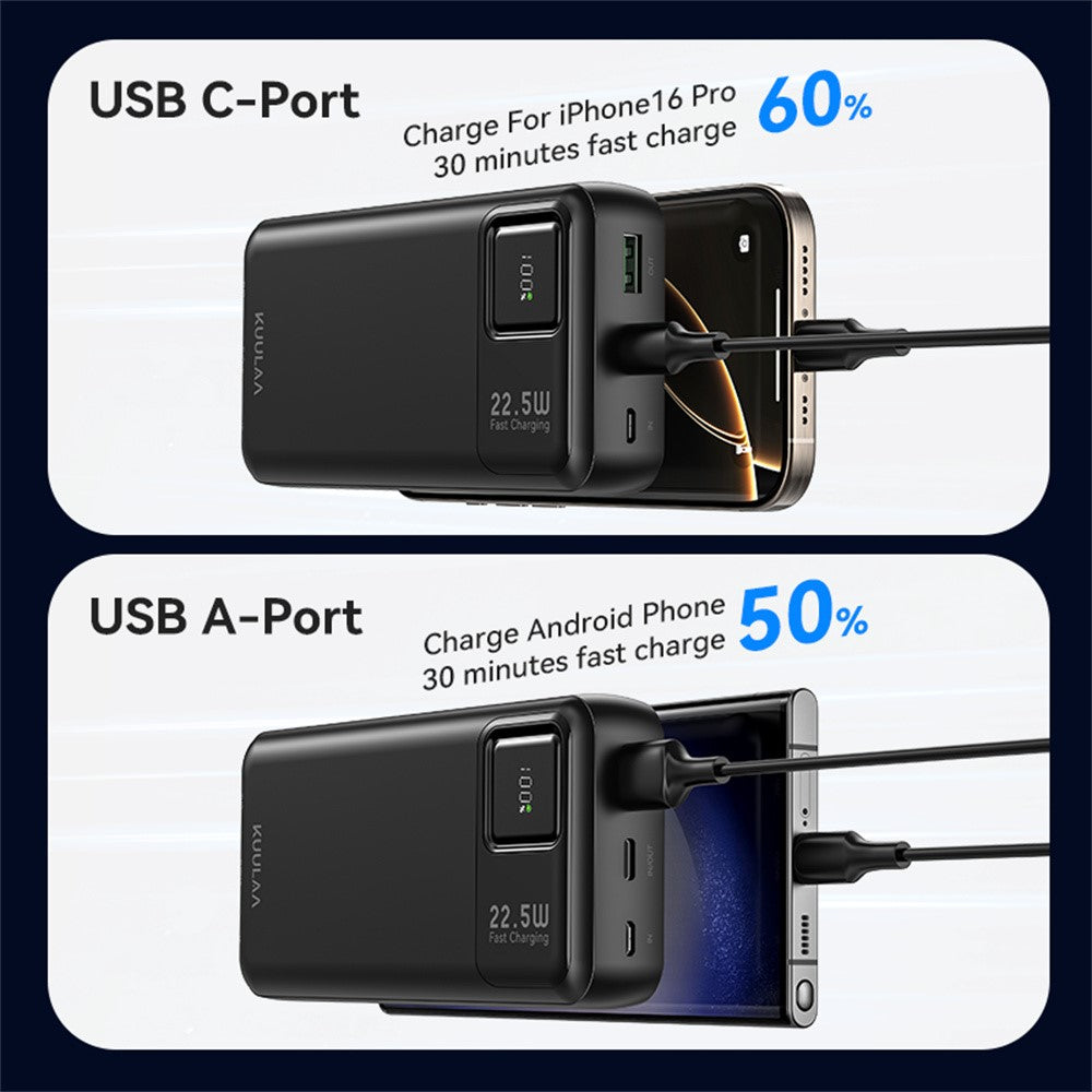 KUULAA KL-RT20 20000mAh Power Bank with USB + Type C Output 22.5W Fast Charging Portable Charger