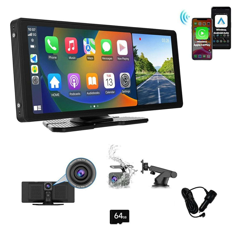 W514B 10.26 Inch Portable CarPlay Screen 1080P Dual Recording AHD Camera with 64G TF Card